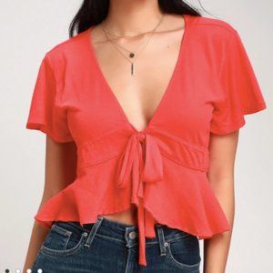 Free People Knot Me Red Tie-Front Crop Top